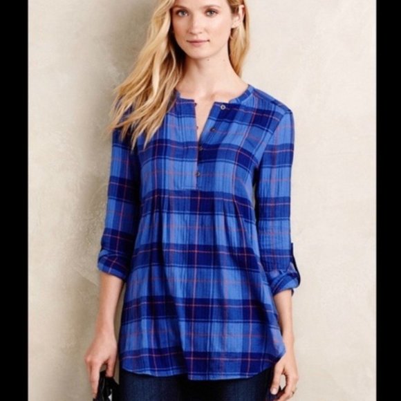 Holding Horses Anthropologie Half Penny Plaid Tunic Sz M - Picture 1 of 16